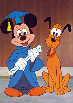 Postcard Scholar Mickey with Pluto