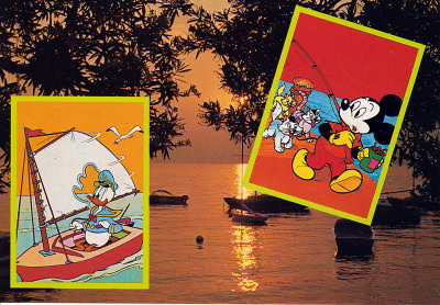 Postkarte Gruß vom Wasser mit Donald und Micky