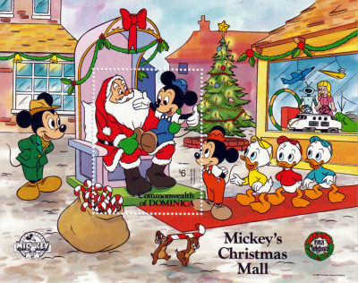 Briefmarkenblock Disney Mickys Christmas Mall / Dominica 1988