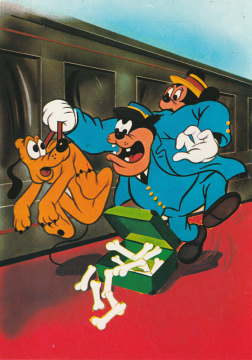 Postkarte Blinder Passagier / Micky, Pluto, Kater Karlo