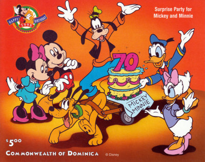 Briefmarkenblock Disney Surprise Party for Micky and Minni / Dominica
