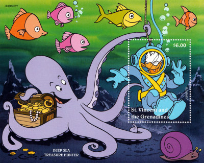 Stamp Plate Block Disney Professions “Deep Sea Treasure Hunter” / St. Vincent and the Grenadines 1996