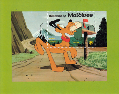 Stamp Plate Block Disney Pluto Postman / Maldives 1979