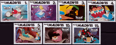 Briefmarkenteilsatz Alice im Wunderland 7 Werte / Malediven