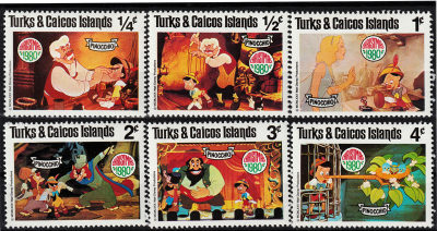 Briefmarkenteilsatz Christmas 1980 Pinocchio 6 Werte / Turks & Caicos Islands 1980