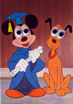 Postcard with wiggle eyes Scholar Mickey with Pluto