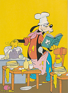 Postkarte mit Wackelaugen Goofy kocht
