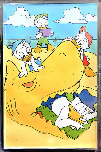 Kühlschrankmagnet Donald und Neffen am Strand