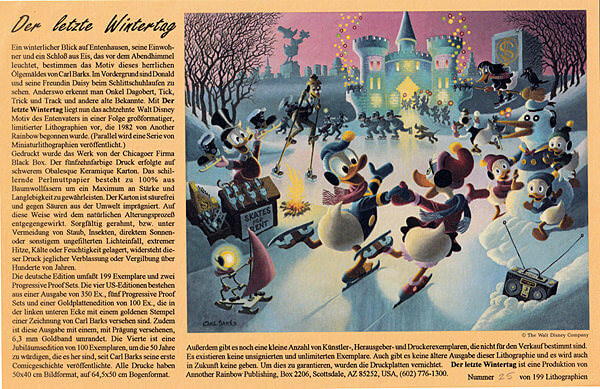Carl Barks: Der letzte Wintertag / Mardi Gras Before the Thaw Lithographie gerahmt