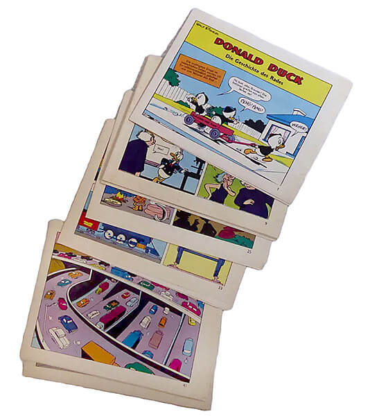 Micky Maus insert strips Donald Duck - Die Geschichte des Rades. 16 strips, complete (Grade: 1-2)
