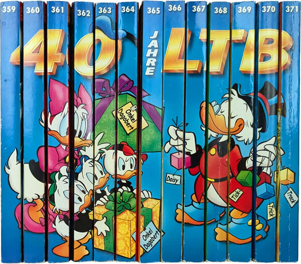 13 Bände Lustiges Taschenbuch / Nr. 359-371 mit komplettem Rückenbild 40 Jahre LTB