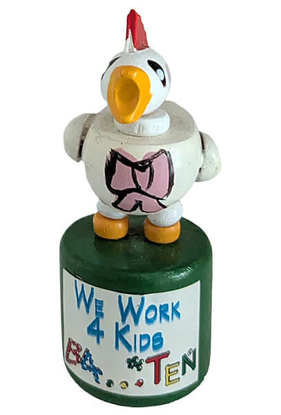 Wackelfigur Hahn "I work for kids b4 ... ten"