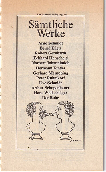 Verlagsverzeichnis Sämtliche Werke (Haffmanns Verlag 1983)
