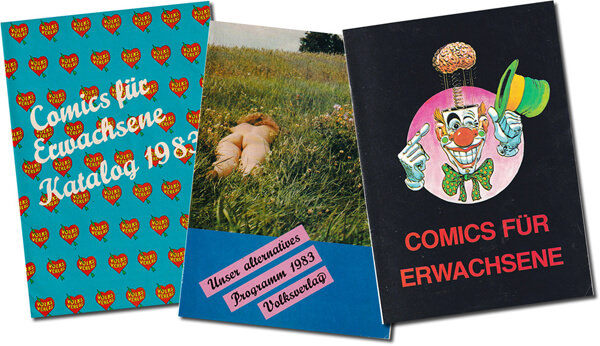 Programmkataloge Volksverlag (2x Comics für Erwachsene / Frühlingsprogramm) 1983