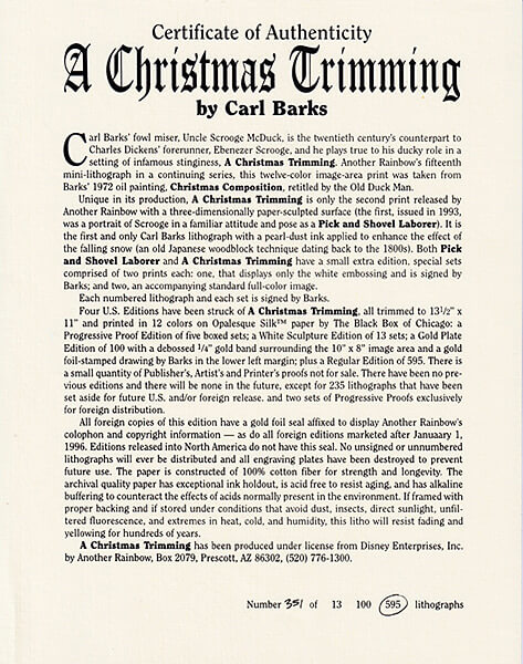 Carl Barks: A Christmas Trimming Lithographie