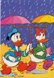 Postkarte Donald und Daisy "Doppelschirm"