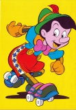 Postkarte "Pinocchio mit Rollschuhen"