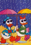 Postkarte mit Wackelaugen Donald und Daisy "Doppelschirm"