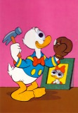 Postcard with wiggle eyes "Donald hammering in a nail"
