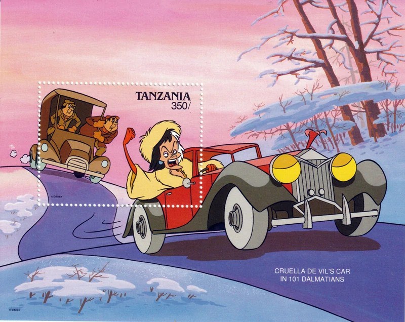 Stamp Plate Block Disney CRUELLA DE VIL S CAR IN 101 DALMATIANS Tanzania