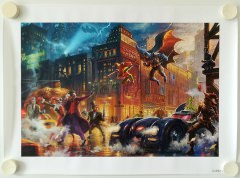 The Dark Knight Saves Gotham City THOMAS KINKADE Canvas-Druck 46x30cm/18x12