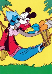 Postkarte Goofy und Micky Hängemattenproblem