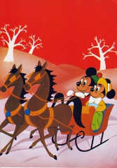 Postkarte Schlittenfahrt mit Micky und Minni