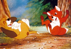 Postcard Tod and Copper (The Fox and the Hound)