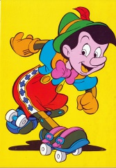 Postcard Pinocchio with roller skates