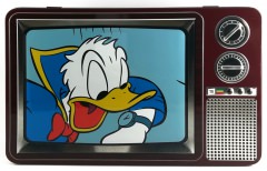 Blechdose in Fernseherform mit Donald Duck (5 vor 12!)
