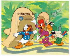 Briefmarkenblock Disney "DONALD, Panchito and José Carioca in The Three Caballeros" / Bhutan 1984