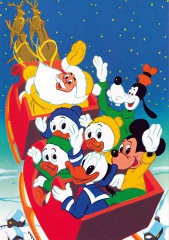 Postkarte Fröhliche Weihnacht! / Weihnachtsmann, Micky, Goofy, Donald & Tick, Trick und Track