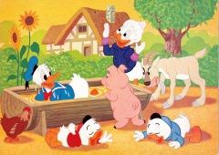 Postkarte Freibad / Donald, Tick, Trick und Track bei Oma Duck