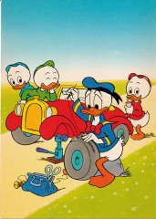 Postkarte Reifenwechsel / Donald, Tick, Trick und Track