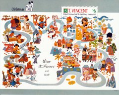 Stamp Plate Block Disney Original Christmas Card The Walt Disney Company 1966 / St. Vincent 1991