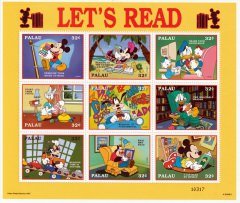 Stamp Plate Block Disney Lets Read / Palau 1997