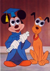 Postkarte mit Wackelaugen Scholar Micky mit Pluto