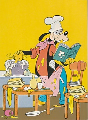 Postkarte mit Wackelaugen Goofy kocht