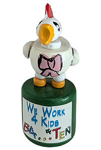 Wackelfigur Hahn "I work for kids b4 ... ten"